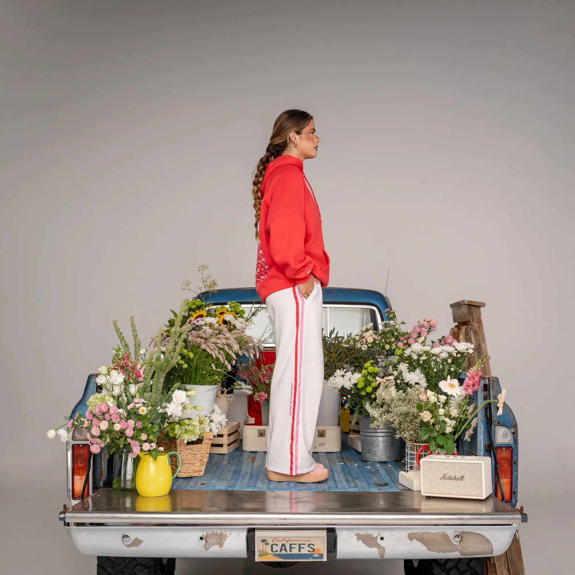WIDE LEG TRACK PANTS - CREAM MARLE