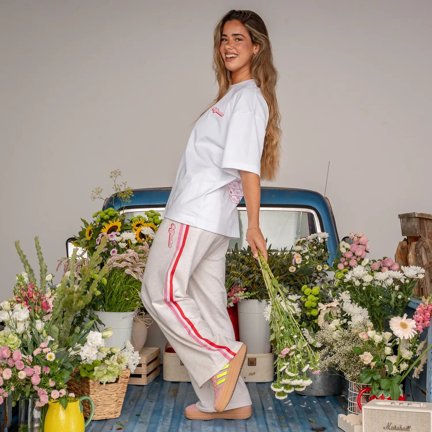 WIDE LEG TRACK PANTS - CREAM MARLE