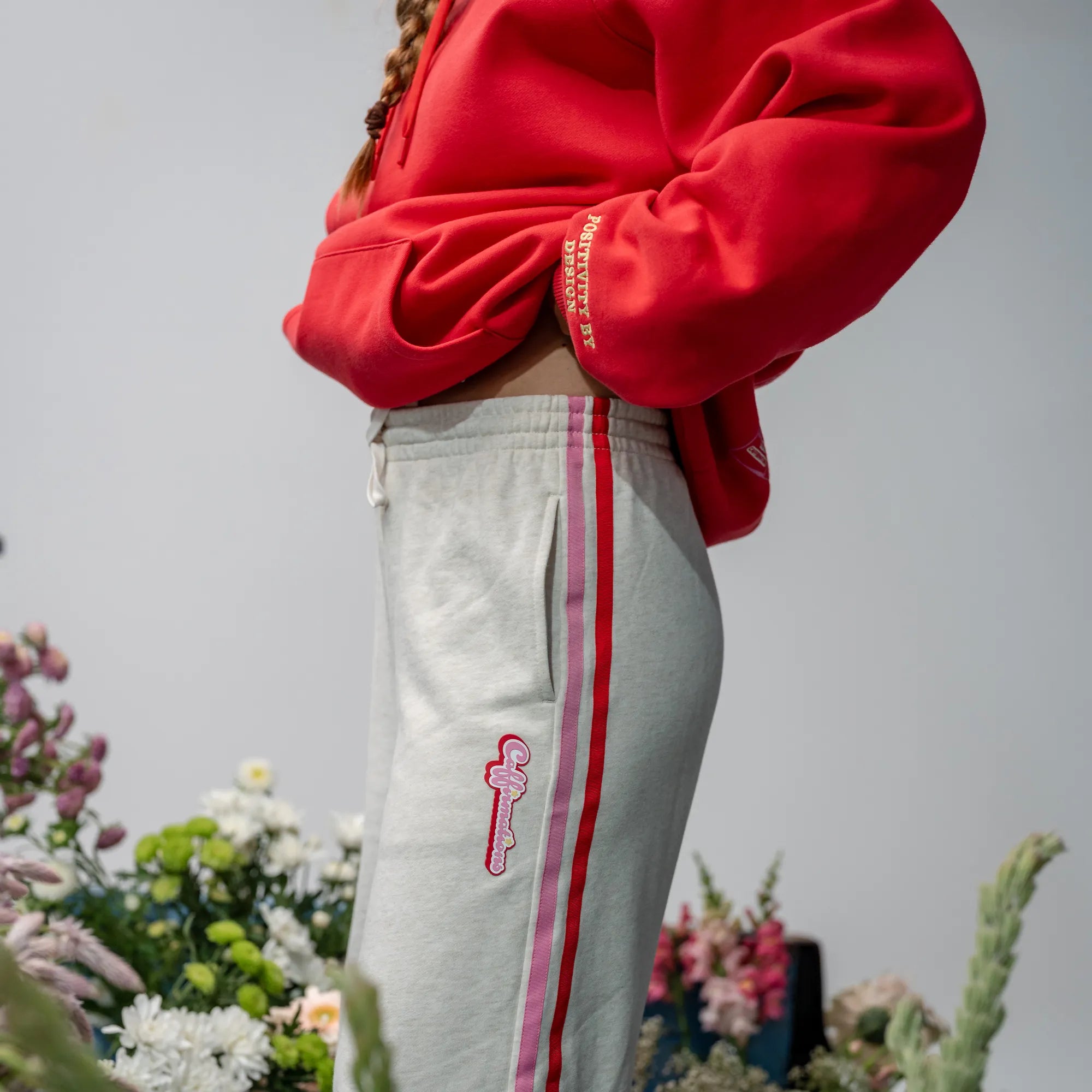 WIDE LEG TRACK PANTS - CREAM MARLE